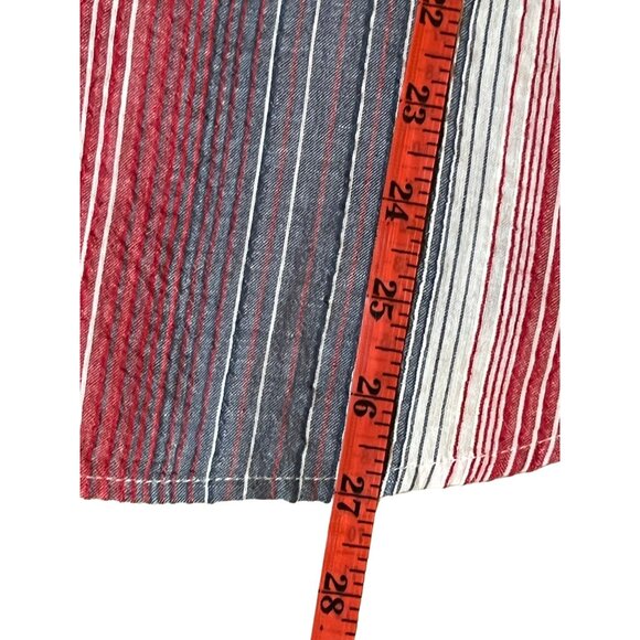 NWT Keren Hart Womens Striped Short Sleeve Shirt Large Red/Blue Cotton Button - Picture 15 of 16